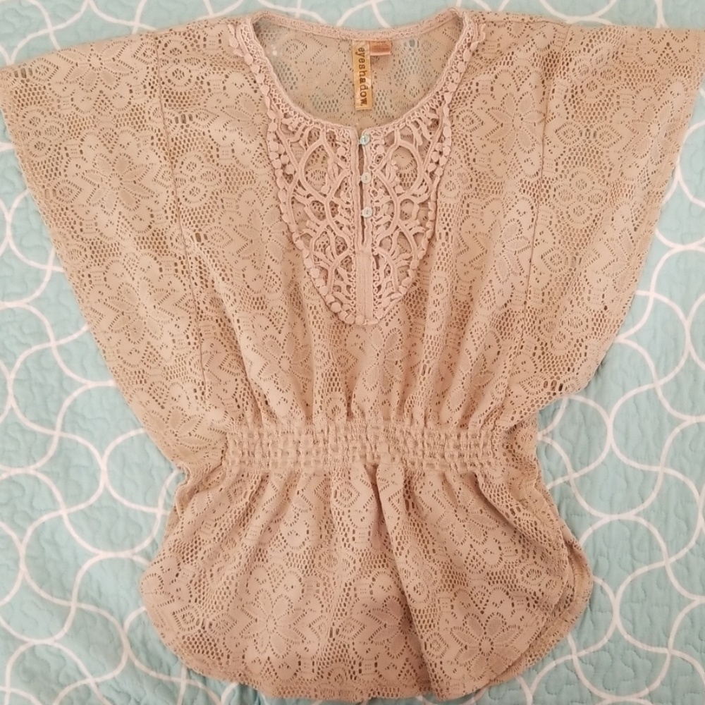 Beige batwing lace top